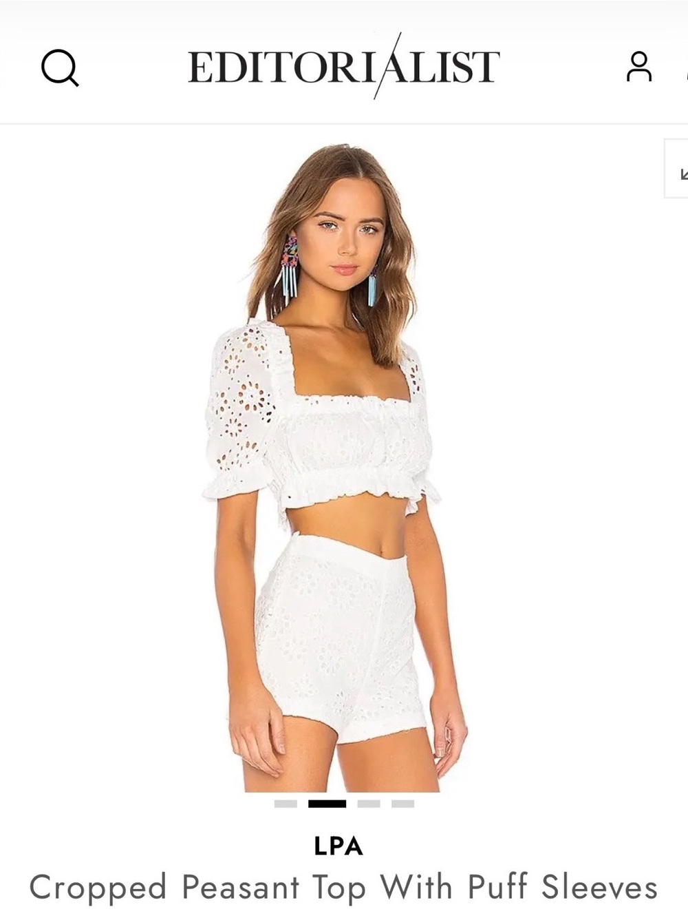 LPA White Eyelet Puff-Sleeve Crop Top
